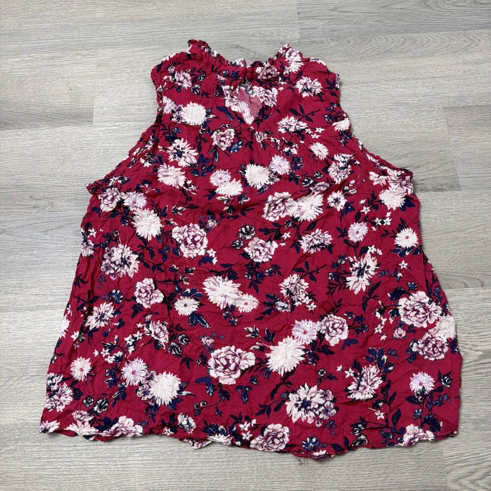 torrid Red Floral Sleeveless Ruffle Neck Blouse - Picture 2 of 4